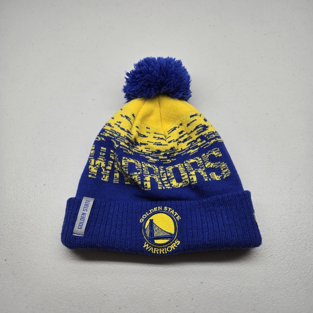 Golden State Warriors Men Beanie ONE SIZE Blue Yellow New Era Logo Pom